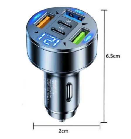 Вольтметр цифровой в прикуриватель 12-24 V  0.22 5 портов USB (2USB 3.1A + Super+2PD) синие свечение фото 2