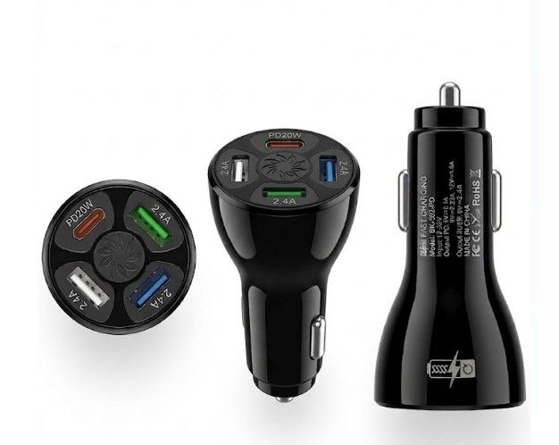 Вольтметр цифровой в прикуриватель 12-24 V  4 порта  USB 3.1А+ QC мощность 20 Вт