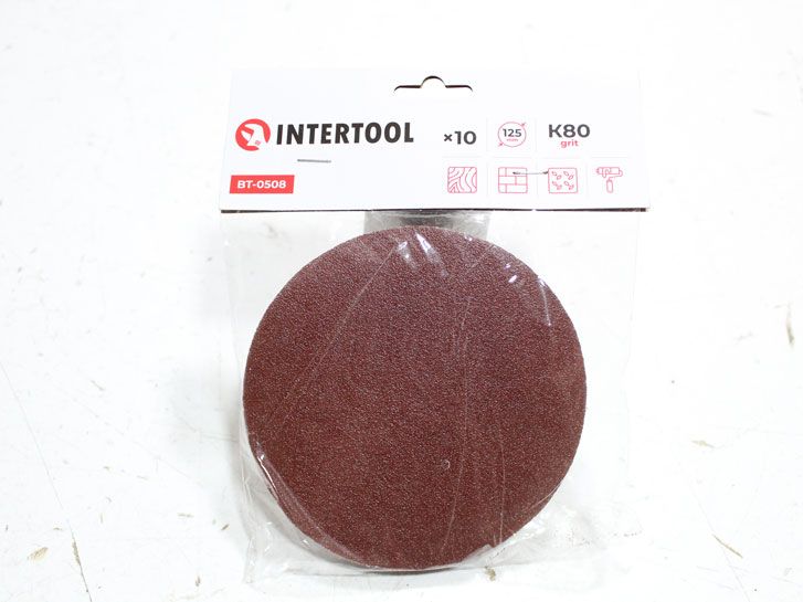 Круг наждачный самоклеющийся 125 мм P 80 (10 шт.) Intertool BT-0506