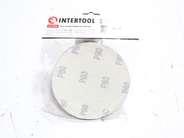 Круг наждачный самоклеющийся 125 мм P 80 (10 шт.) Intertool BT-0506 фото 2