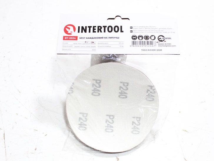 Круг наждачный самоклеющийся 125 мм P 240 (10 шт.) Intertool BT-0506 фото 2